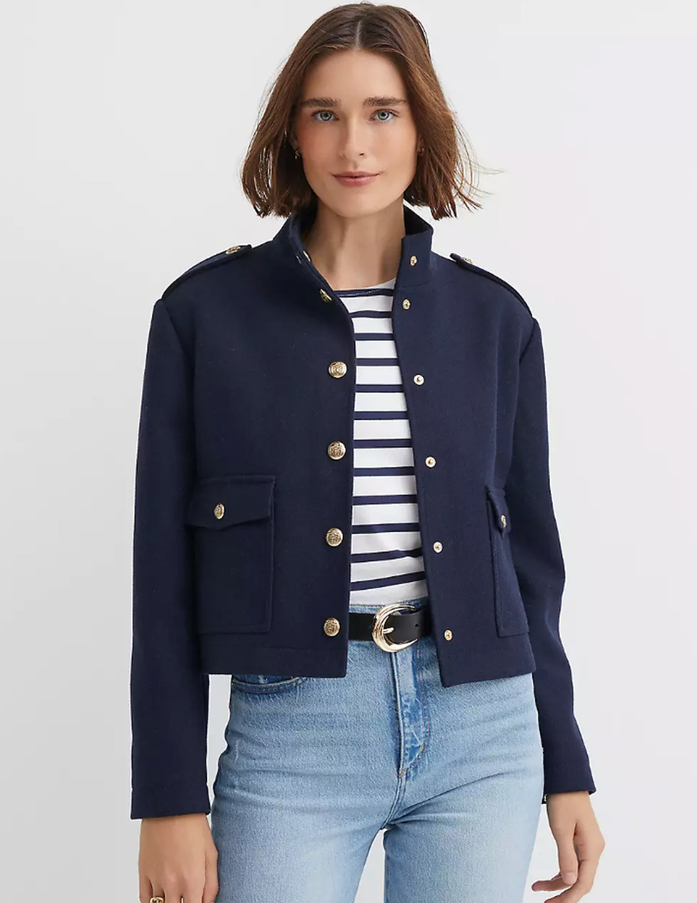 NEW ANN TAYLOR LOFT NAVY BLUE CADET JACKET SZ L